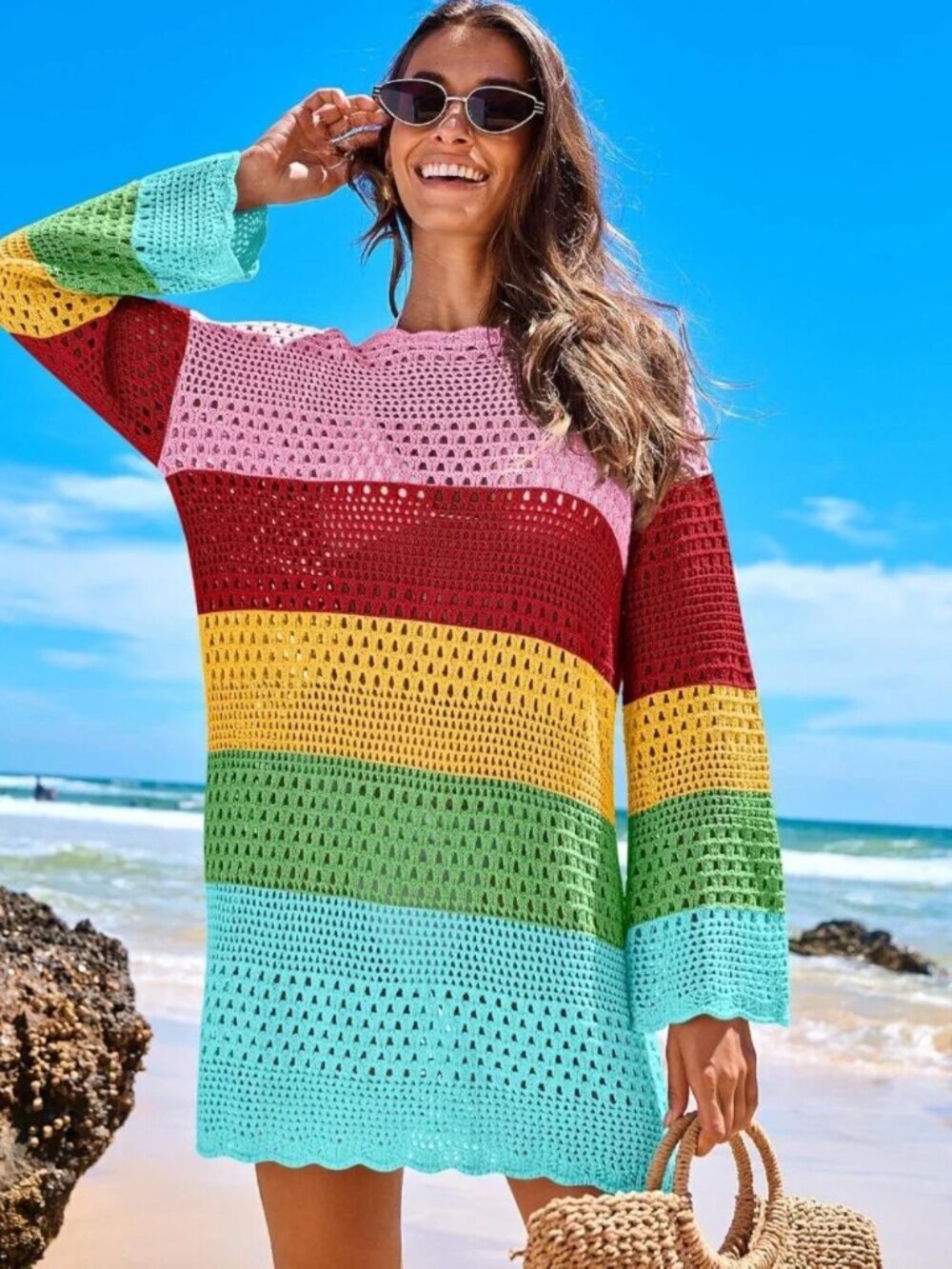 Rainbow Crochet Rainbow Beach Cover Up Size L